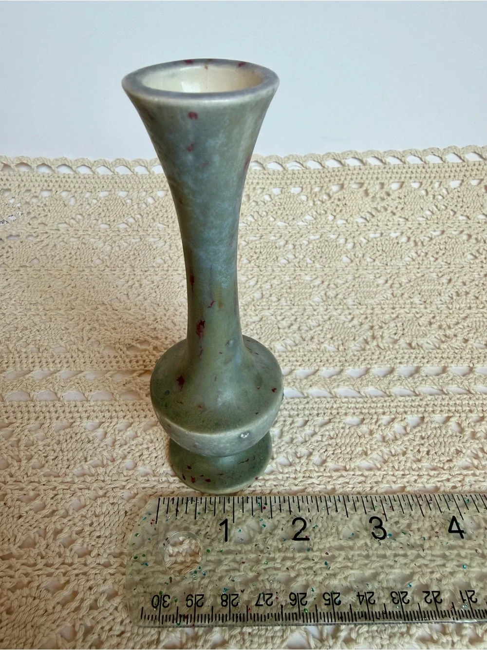 Maria Hall Studio Pottery Bud Vase Green Mottled Glaze Signed Handmade 6”